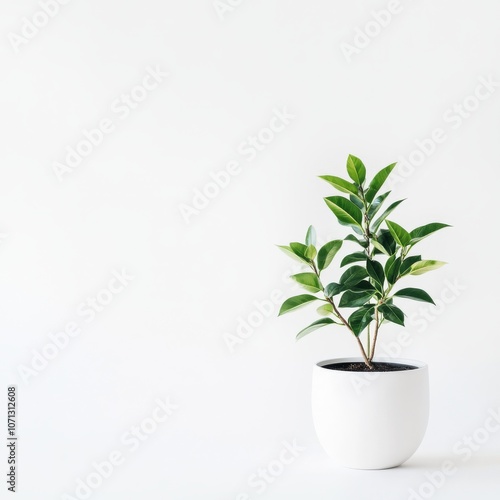 Minimalist Green Indoor Plant in White Pot on Light Background