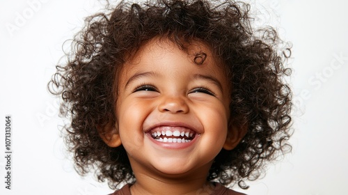 Joyful Child with Curly Hair Smiling Brightly