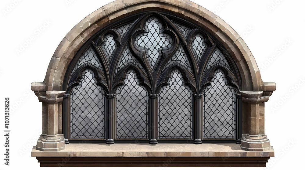 Naklejka premium Gothic window. isolated object, transparent background. Gothic. Illustration