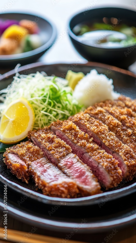 Japanese deep fried beef cutlet with rice - japanese food style Japanese deep fried beef cutlet with rice - japanese food style
