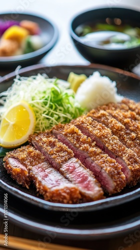 Japanese deep fried beef cutlet with rice - japanese food style