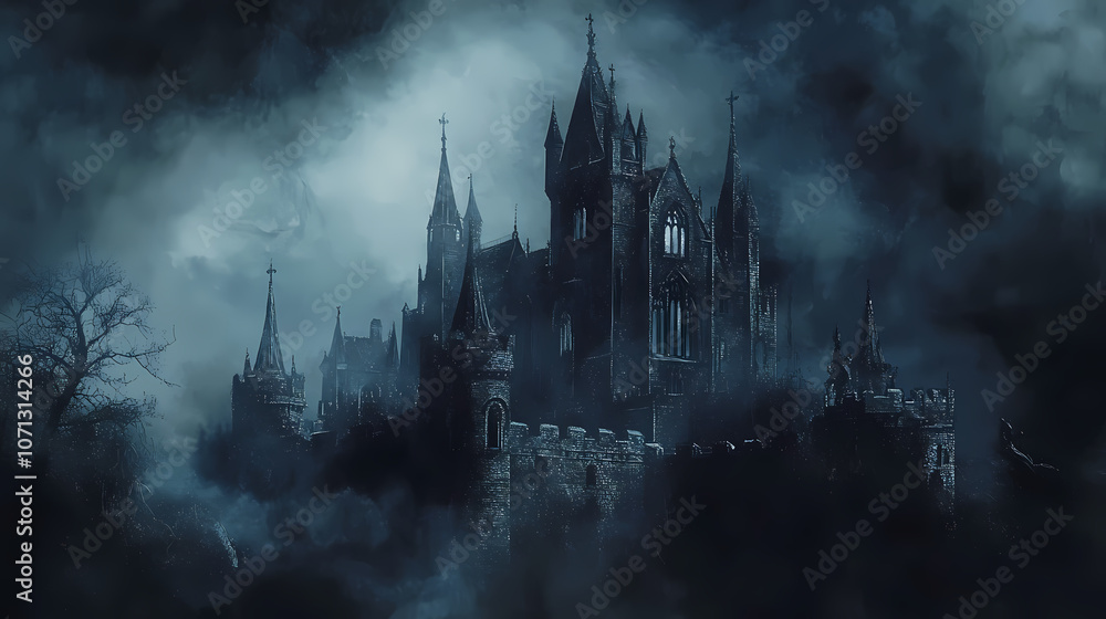Halloween castle ghost background scary invitation card. Gothic. Illustration Halloween castle ghost background scary invitation card. Gothic. Illustration