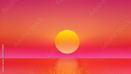 Sunset on sea. The sunset gradient background is yellow, red and orange, creating a calming and warm atmosphere.