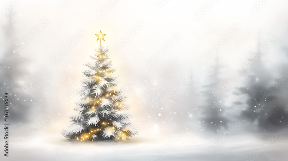 Serene Snowy Forest with Illuminated Christmas Tree in Winter Wonderland : Generative AI Serene Snowy Forest with Illuminated Christmas Tree in Winter Wonderland : Generative AI