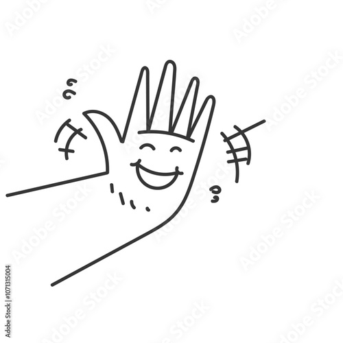 happy face in the palm hand doodle cartoon style