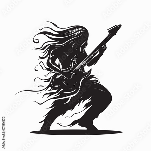 Heavy metal guitarist silhouette image vector. isolated on white background.