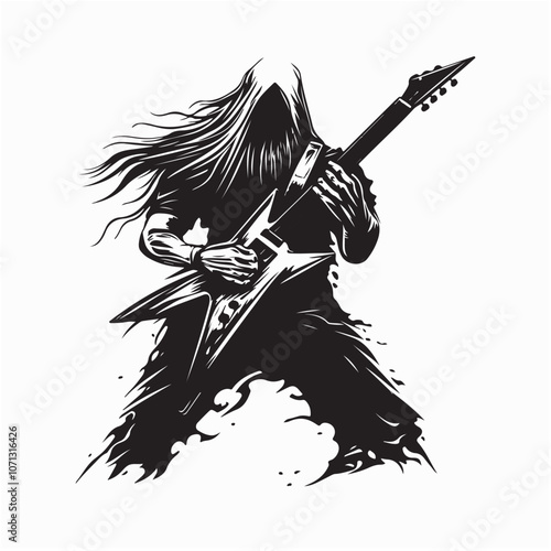 Heavy Metal Guy Silhouette Vector image isolated on white background.