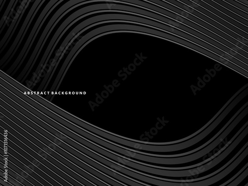 Abstract futuristic dark black background with wave design. Realistic 3d wallpaper with luxurious flowing lines. Perfect background for posters, websites, brochures, banners, applications, etc.