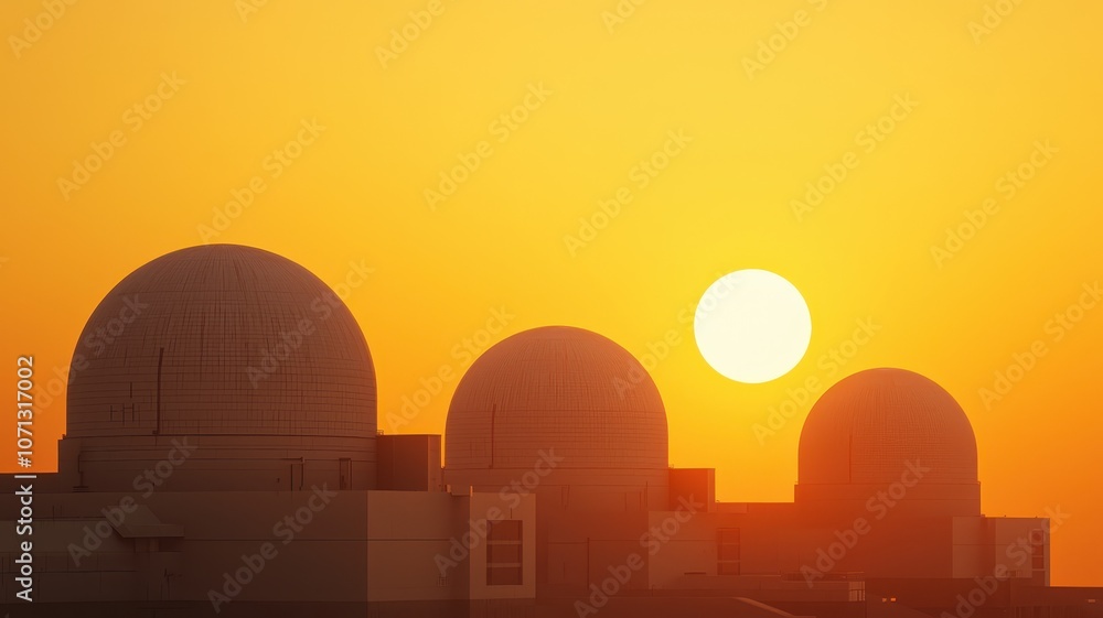 custom made wallpaper toronto digitalA serene sunset casts golden hues over three large dome structures, creating a tranquil atmosphere. Nuclear