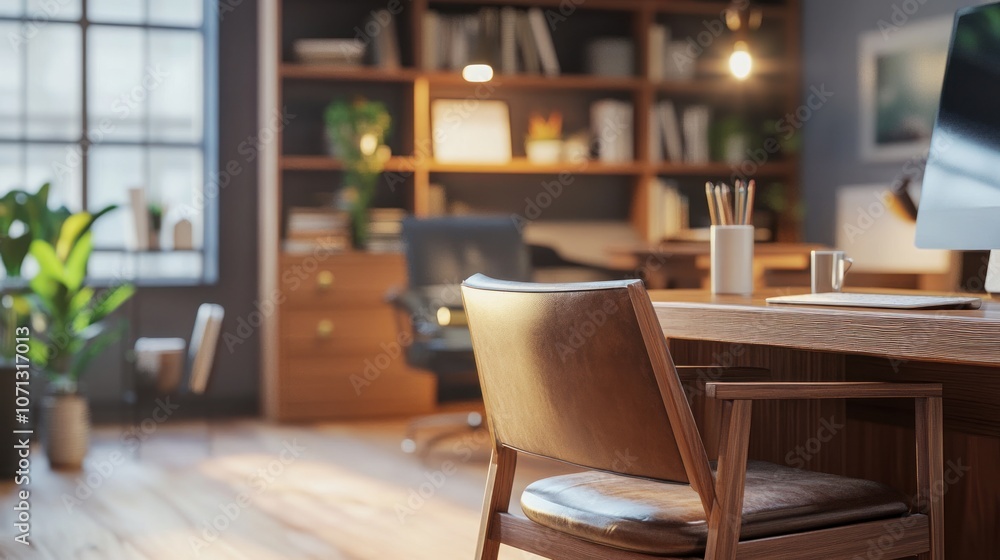 Scandinavian-inspired office with clean lines, soft lighting, and natural wood finish Scandinavian-inspired office with clean lines, soft lighting, and natural wood finish