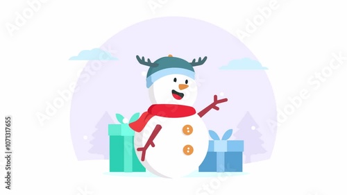 Flat Illustration Christmas Day Snowman Animation