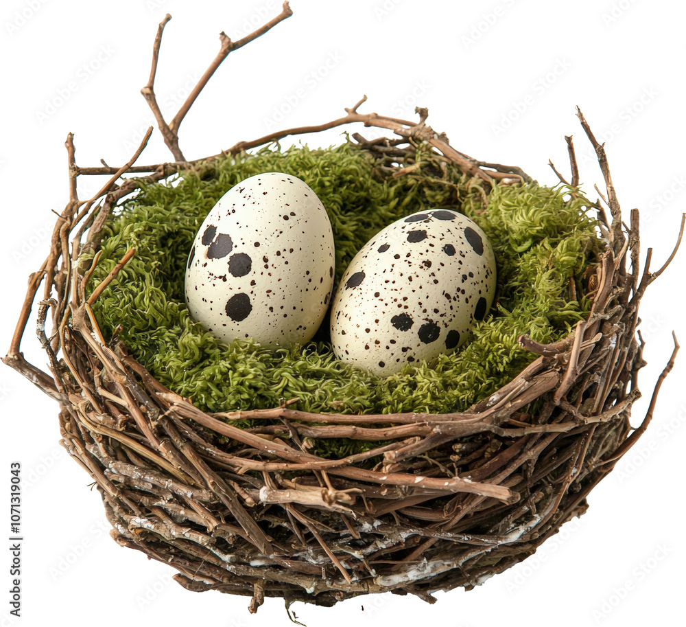 Obraz premium Two speckled eggs in a nest