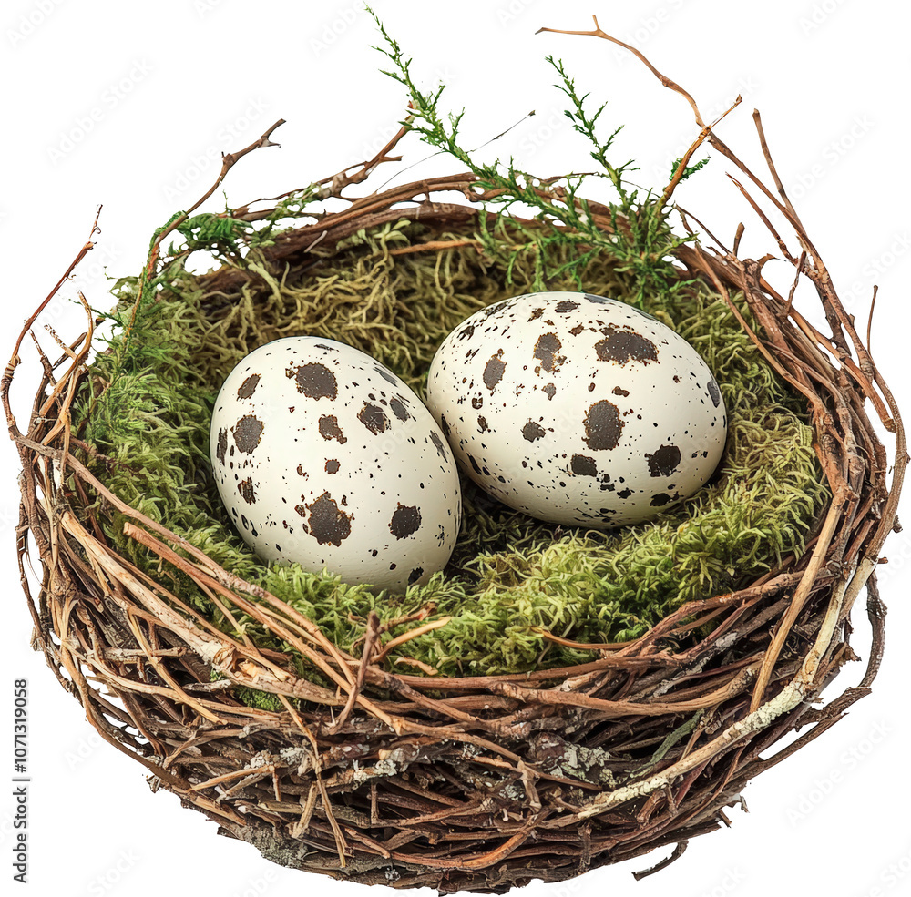 Two speckled eggs in nest Two speckled eggs in nest