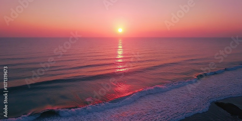 Aerial drone photograph pink sunset, coastline seascape photography, minimal beautiful background wallpaper