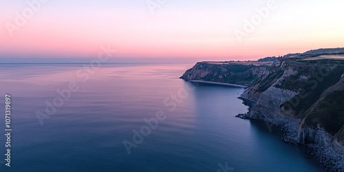 Aerial drone photograph pink sunset, coastline seascape photography, minimal beautiful background wallpaper