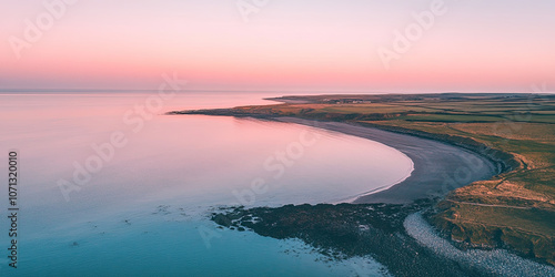 Aerial drone photograph pink sunset, coastline seascape photography, minimal beautiful background wallpaper