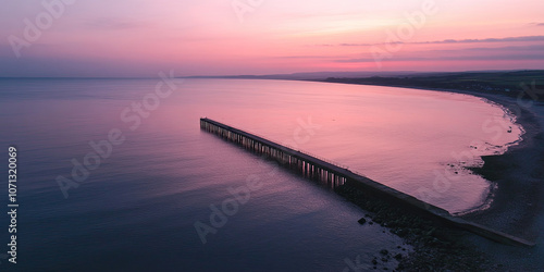 Aerial drone photograph pink sunset, coastline seascape photography, minimal beautiful background wallpaper