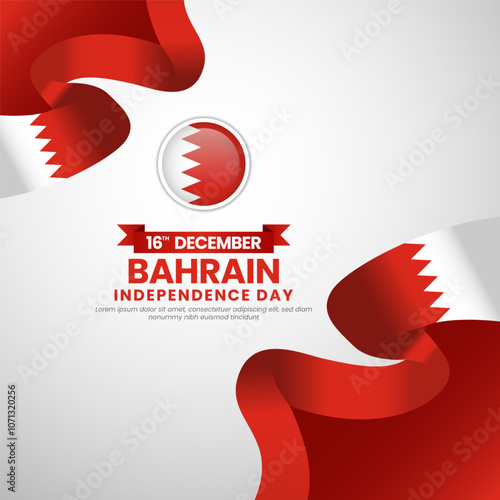 Bahrain waving ribbon flag for Bahrain Independence Day and National day square banner background