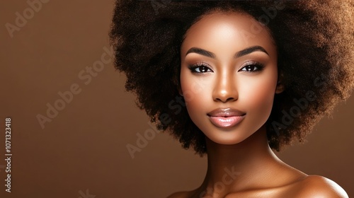 Radiant Woman with Natural Afro Hairstyle and Glowing Skin