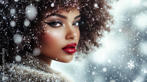 Snowy Portrait of a Woman with Bold Makeup