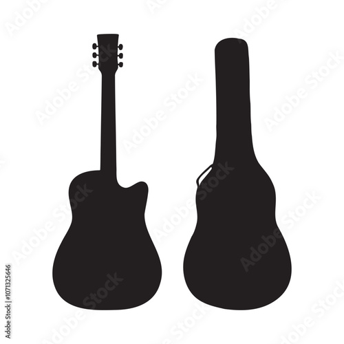 Guitar With Case Musical Instrument Silhouette Vector Illustration