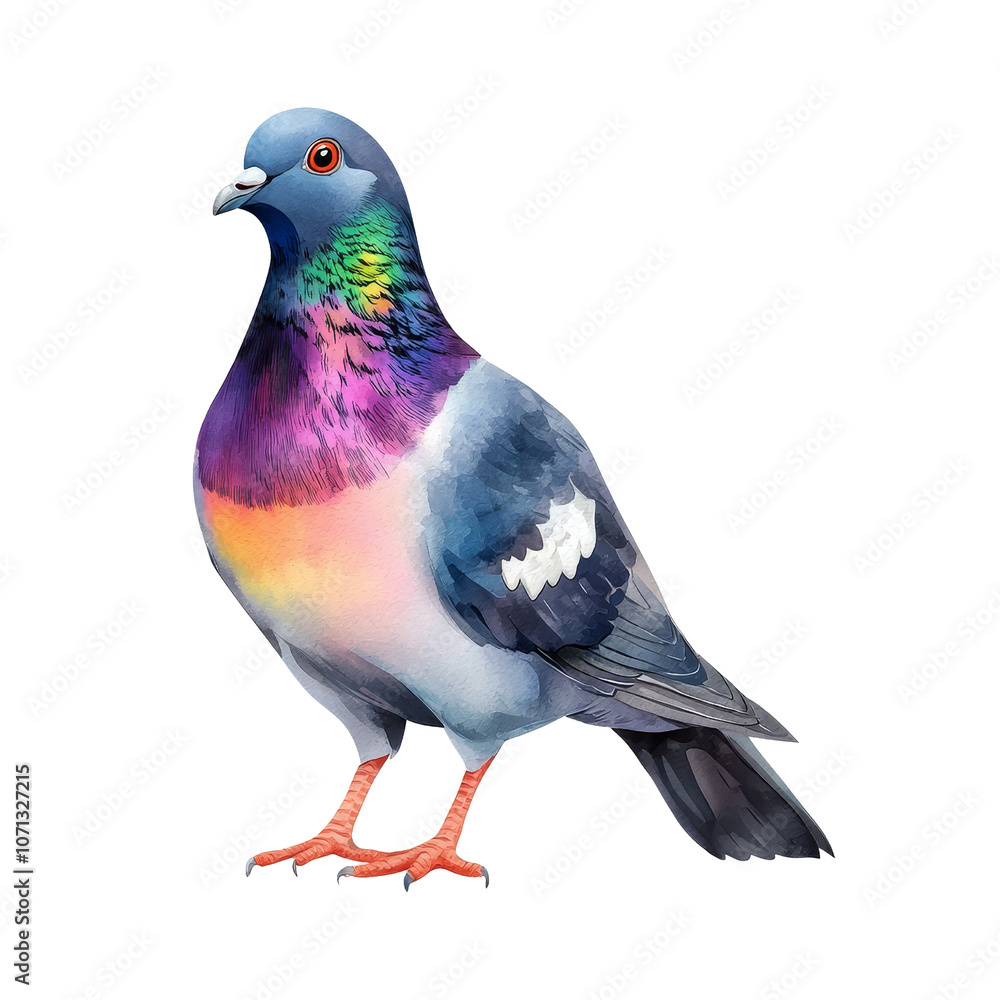 Fototapeta premium Colorful Pigeon Bird with Watercolor Style