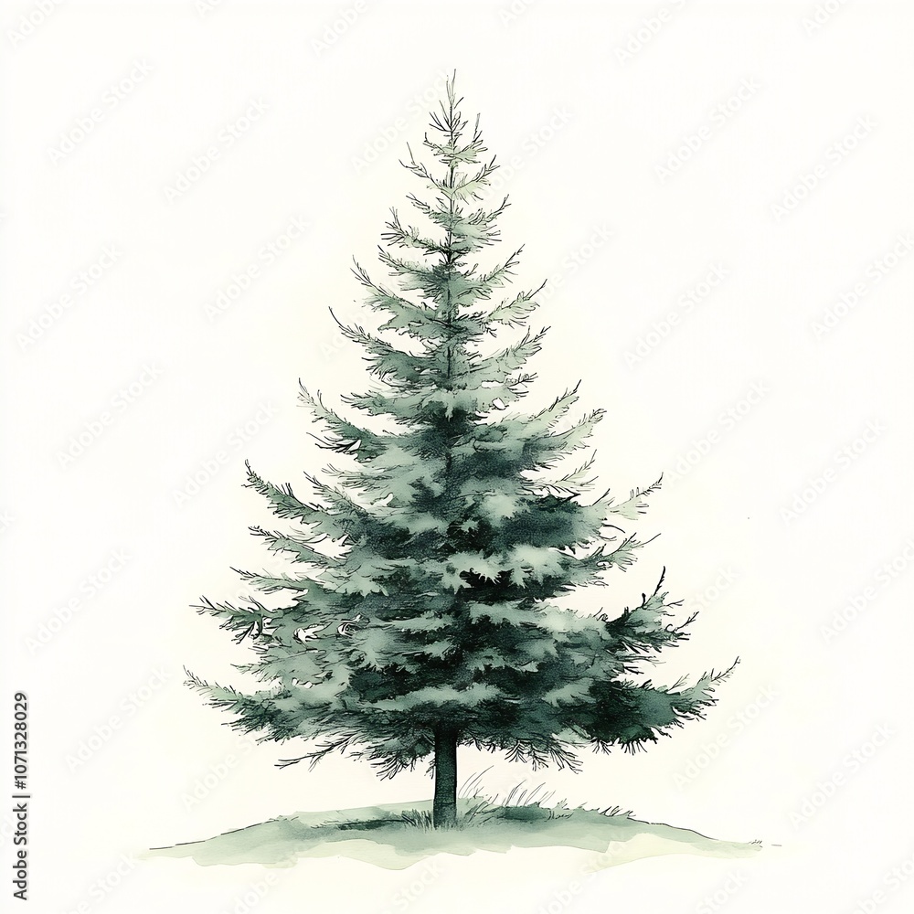 Fototapeta premium Watercolor Christmas Tree Illustration for Holiday Decor and Nature Art Lovers : Generative AI