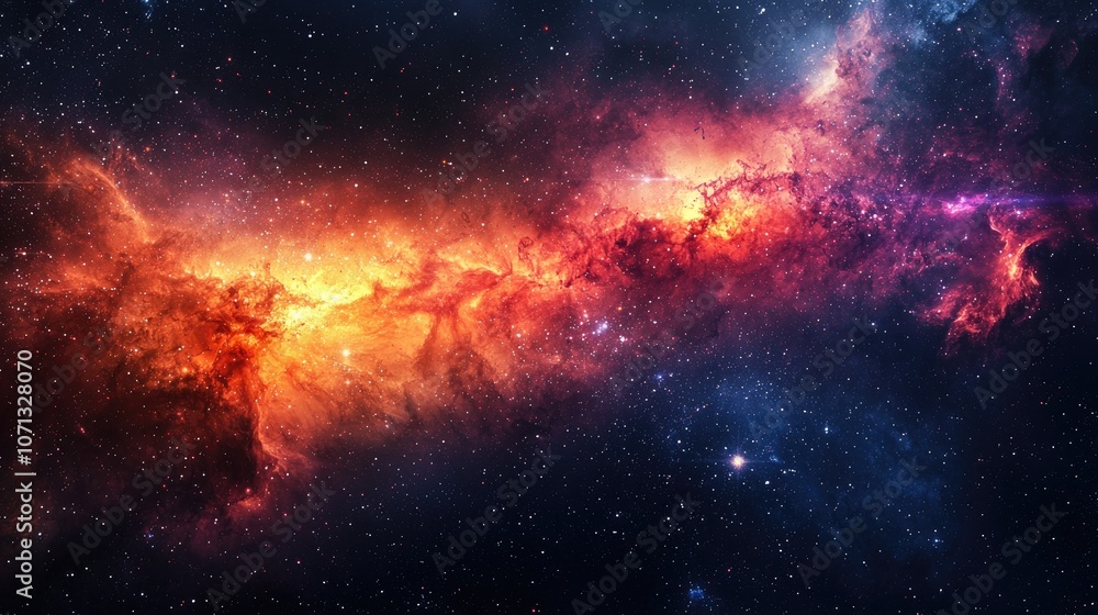 Fototapeta premium Cosmic Nebula with vibrant red, orange and blue colors.