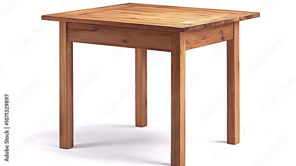 A wooden table with a single drawer on a white background. A wooden table with a single drawer on a white background.