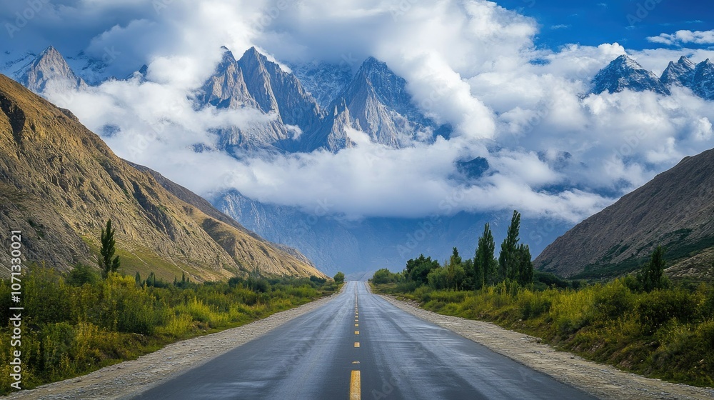 Serene Mountain Road Under Dramatic Skies Serene Mountain Road Under Dramatic Skies
