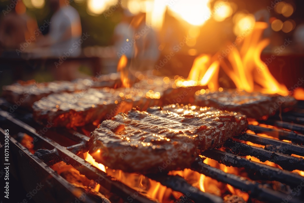 Outdoor Barbecue Party with Friends at Golden Hour Outdoor Barbecue Party with Friends at Golden Hour