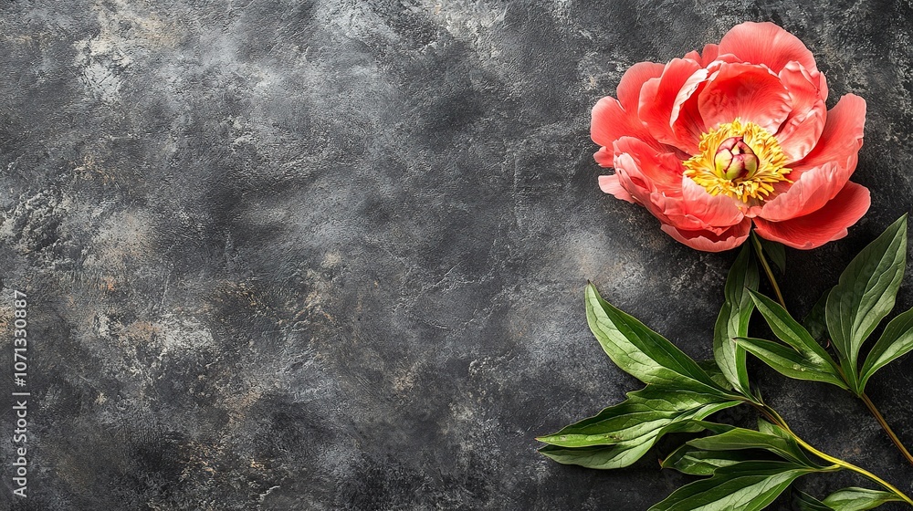 Peony on a dark background. background with empty space for inscription texts and titles of desktop postcards Peony on a dark background. background with empty space for inscription texts and titles of desktop postcards