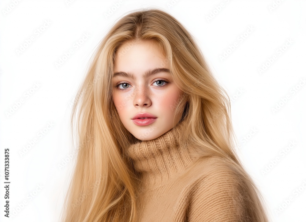 portrait woman with makeup and a fashionable hairstyle poses in studio portrait woman with makeup and a fashionable hairstyle poses in studio