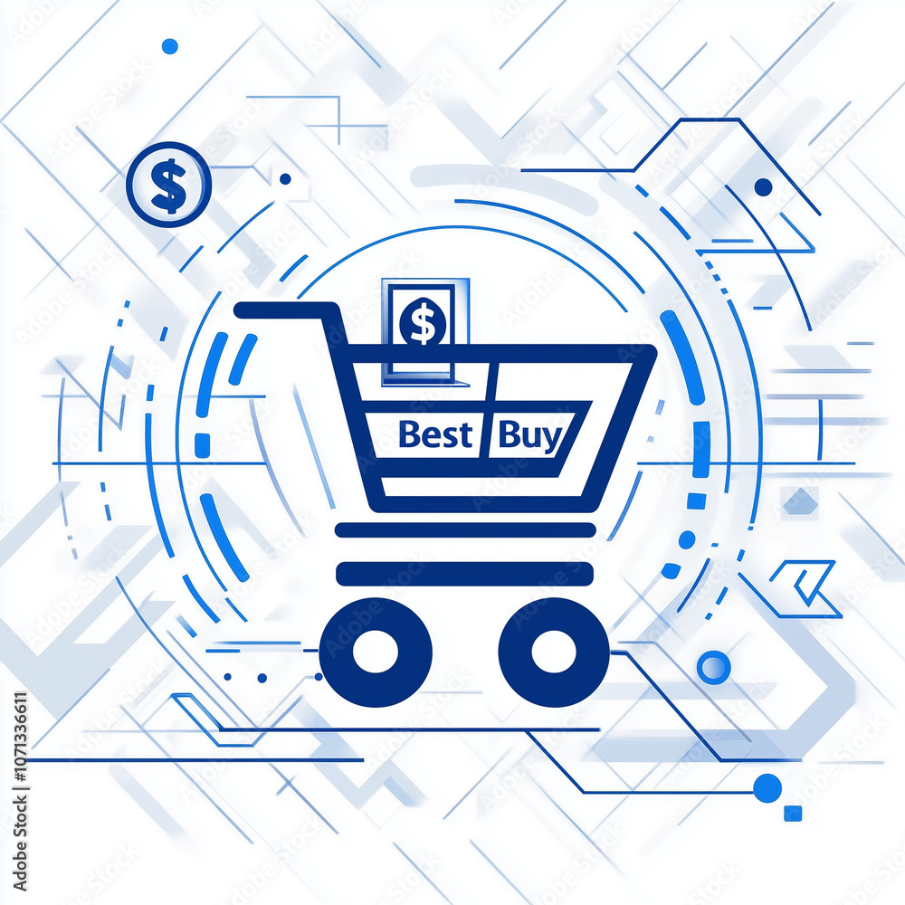 Fototapeta premium Best Buy shopping cart icon with geometric elements.