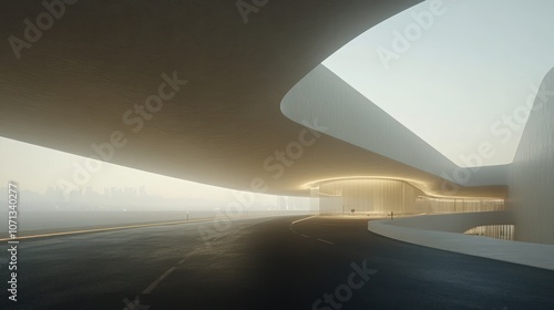 Modern architecture with an open road leading to an entrance.