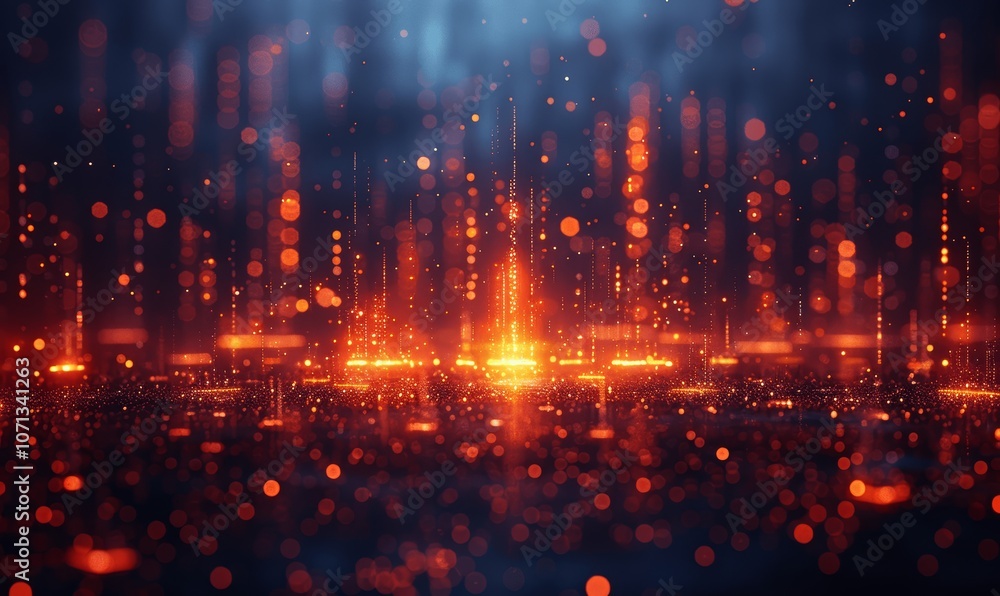 Fototapeta premium Abstract Digital Technology Background with Glowing Lines and Particles in Blue and Orange