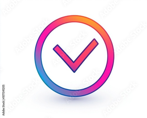 A colorful checkmark icon within a circular outline, symbolizing approval, success, or confirmation.