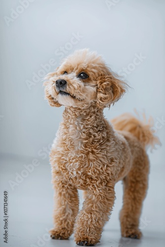 Happy Poodle Dog on White Background