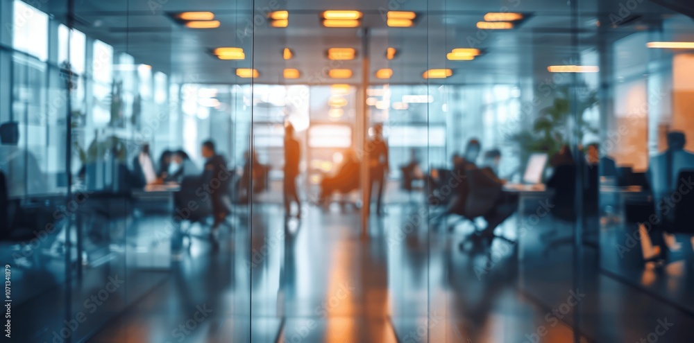 Modern office interior with blurred business meeting Modern office interior with blurred business meeting