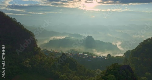 Wallpaper Mural Aerial view of The historic Tha Pai Bridge, spanning the Pai River, is about a hundred years old and was built during World War II. Surrounded by rice fields, it is a landmark before entering Pai, Mae Torontodigital.ca
