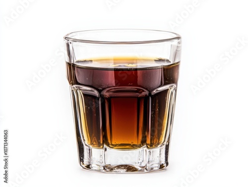 Wallpaper Mural A glass of dark, layered liquid, suggesting a rich beverage, possibly an alcoholic drink or cocktail, displayed against a clean white background. Torontodigital.ca