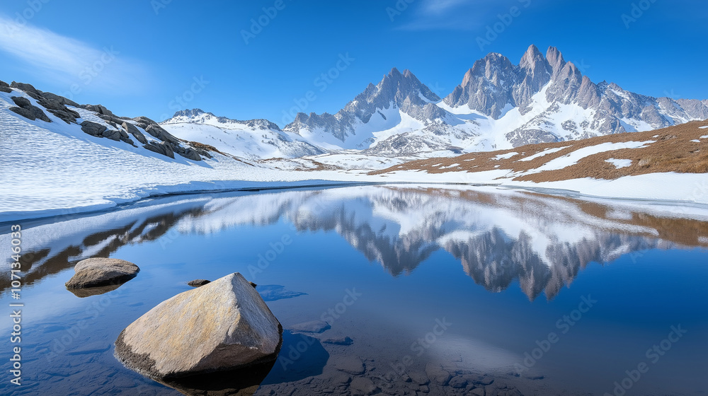 a mountain lake reflecting snow-covered peaks a mountain lake reflecting snow-covered peaks