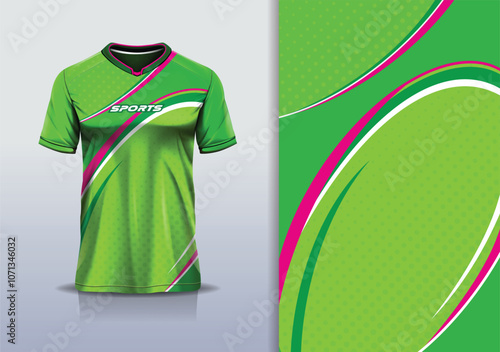 Sport jersey design template mockup curve line for football soccer, running, esports, green pink color