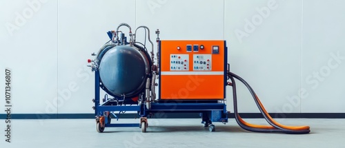 Industrial Autoclave: A powerful industrial autoclave, a sophisticated piece of equipment used in various industries, stands ready for operation in a modern facility. photo