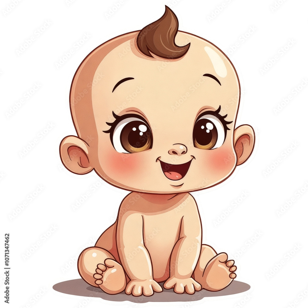 Baby is sitting on the ground with a smile on its face sticker design Baby is sitting on the ground with a smile on its face sticker design