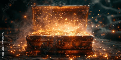 Mystical Open Box with Glowing Golden Light and Sparks