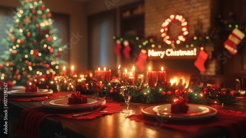 Cozy Christmas Dinner with Festive Decorations