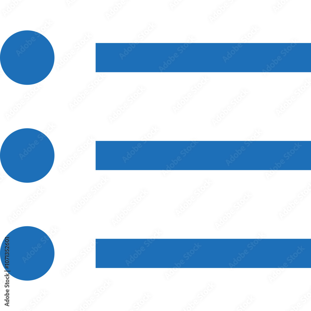 Simple Blue Icon Featuring Three Dots and Three Horizontal Lines Representing a User Interface Design Element for Menus or Lists Simple Blue Icon Featuring Three Dots and Three Horizontal Lines Representing a User Interface Design Element for Menus or Lists