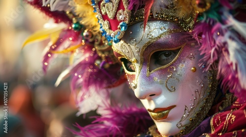 Muted colors and indistinguishable details of festive costumes and props.