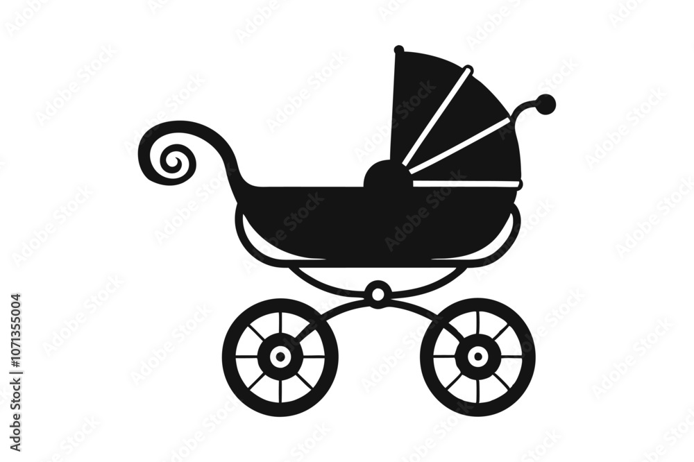 Baby carriage silhouette vector illustration on a white background Baby carriage silhouette vector illustration on a white background